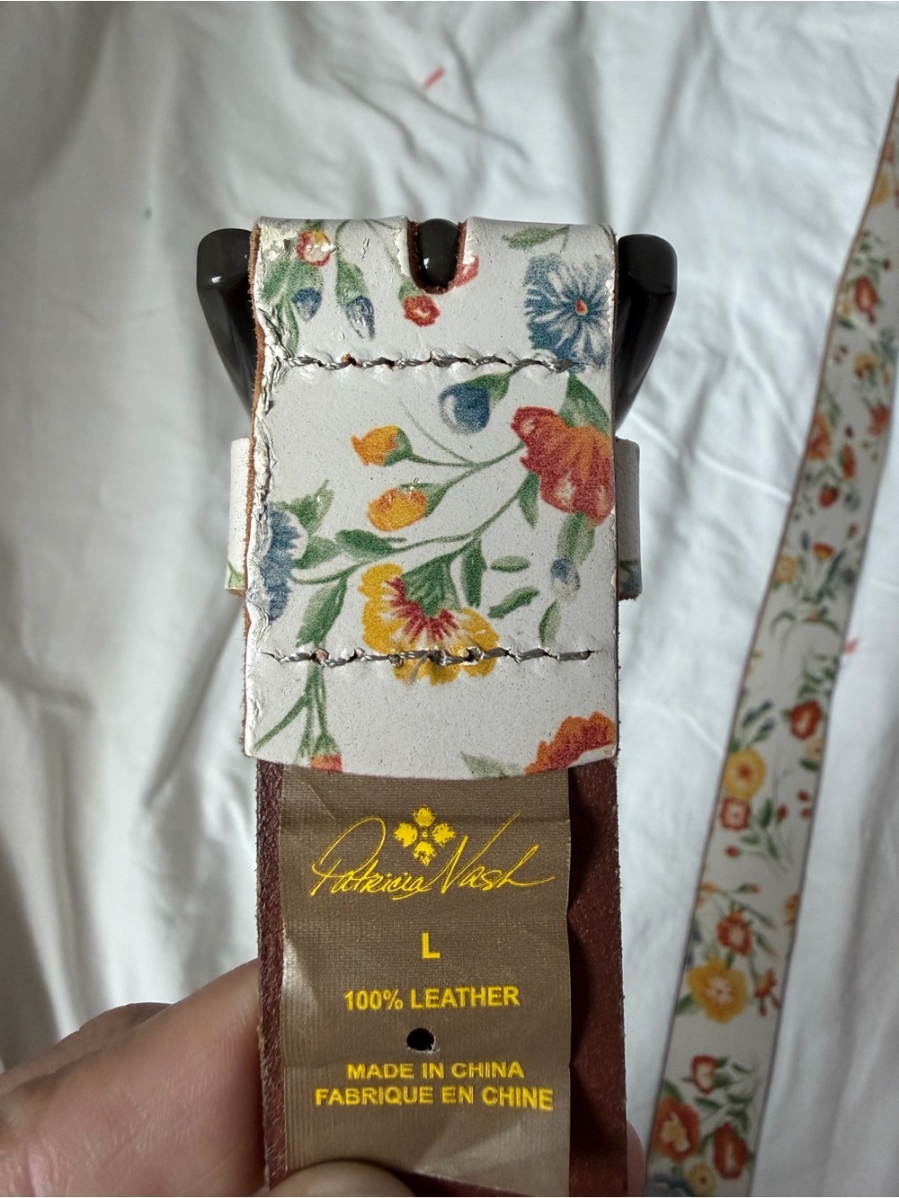 Patricia Nash White Floral Leather Belt with Black Buckle - Picture 2 of 4